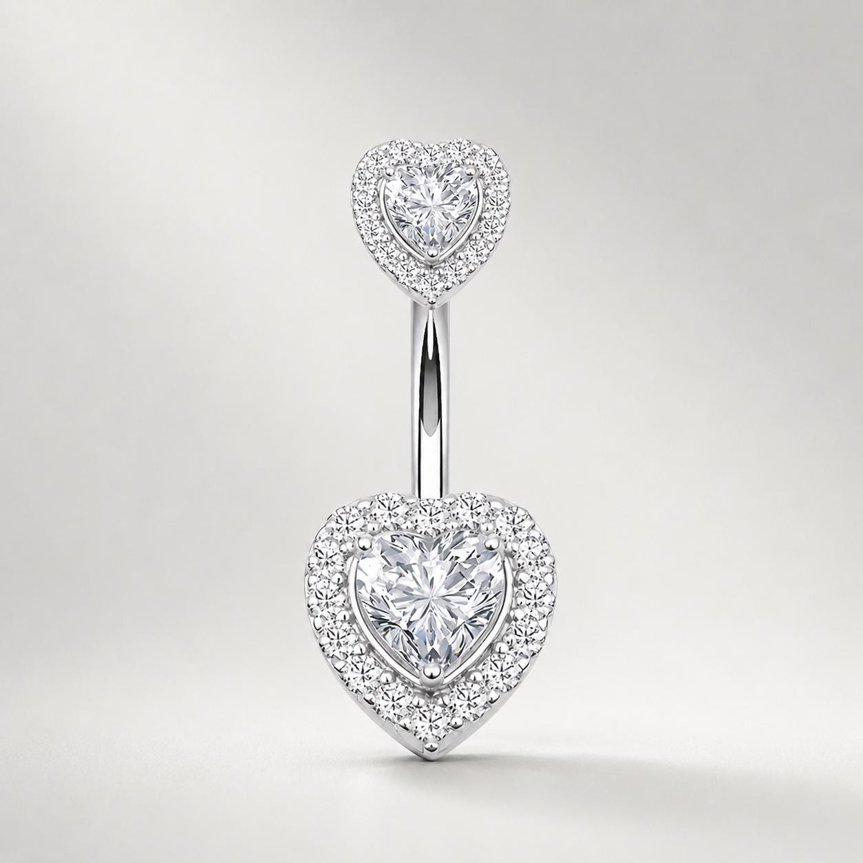 Double Heart CZ Titanium Belly Ring detail 7