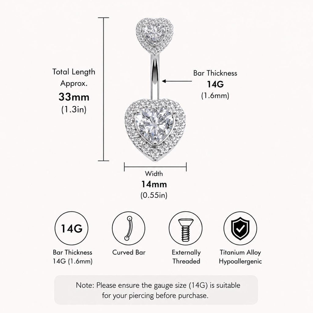 Double Heart CZ Titanium Belly Ring detail 8