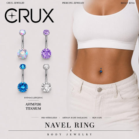 Piercing de nombril en titane avec zircone colorée