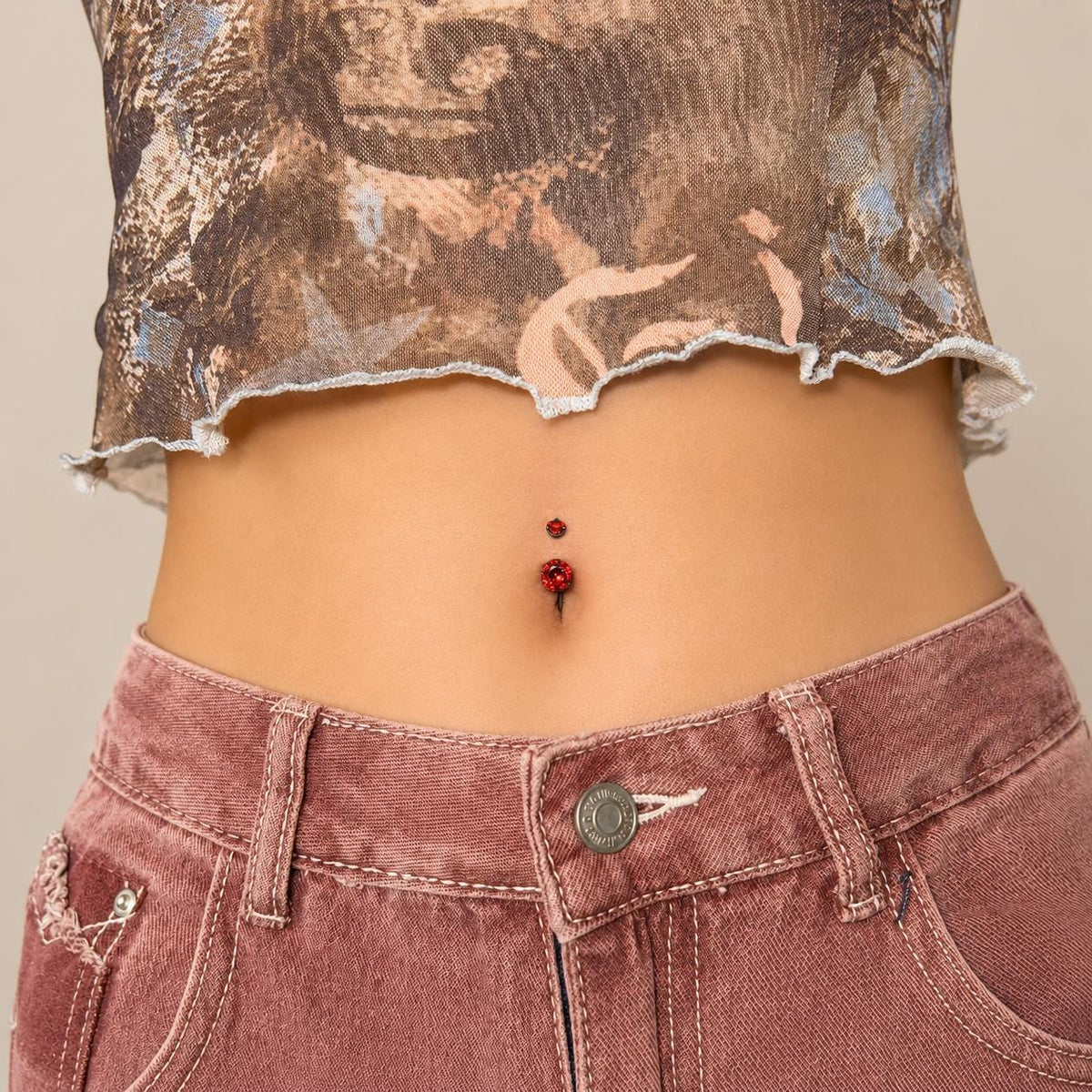 Colorful CZ Titanium Belly Ring detail 5