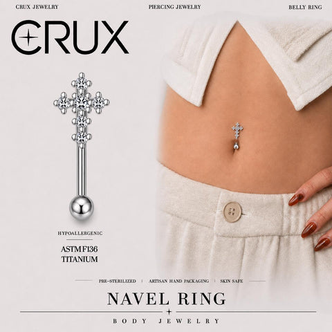 Titan-Bauchnabelpiercing mit Funkel-Kreuz