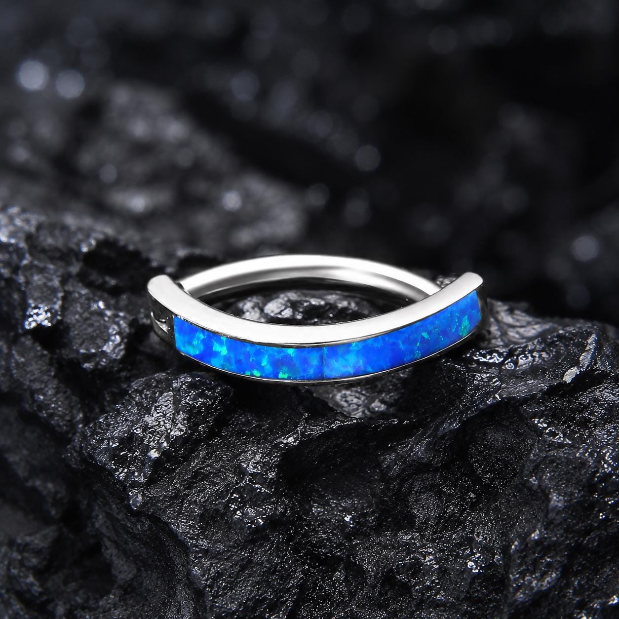 CZ Opal Titanium Hinged Navel Ring detail 3