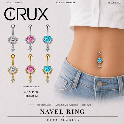 Zirkonia Herz-Bauchnabelpiercing aus Titan