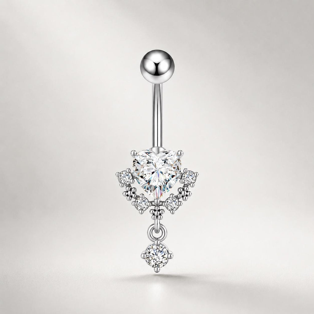 CZ Heart Dangle Titanium Belly Ring detail 4