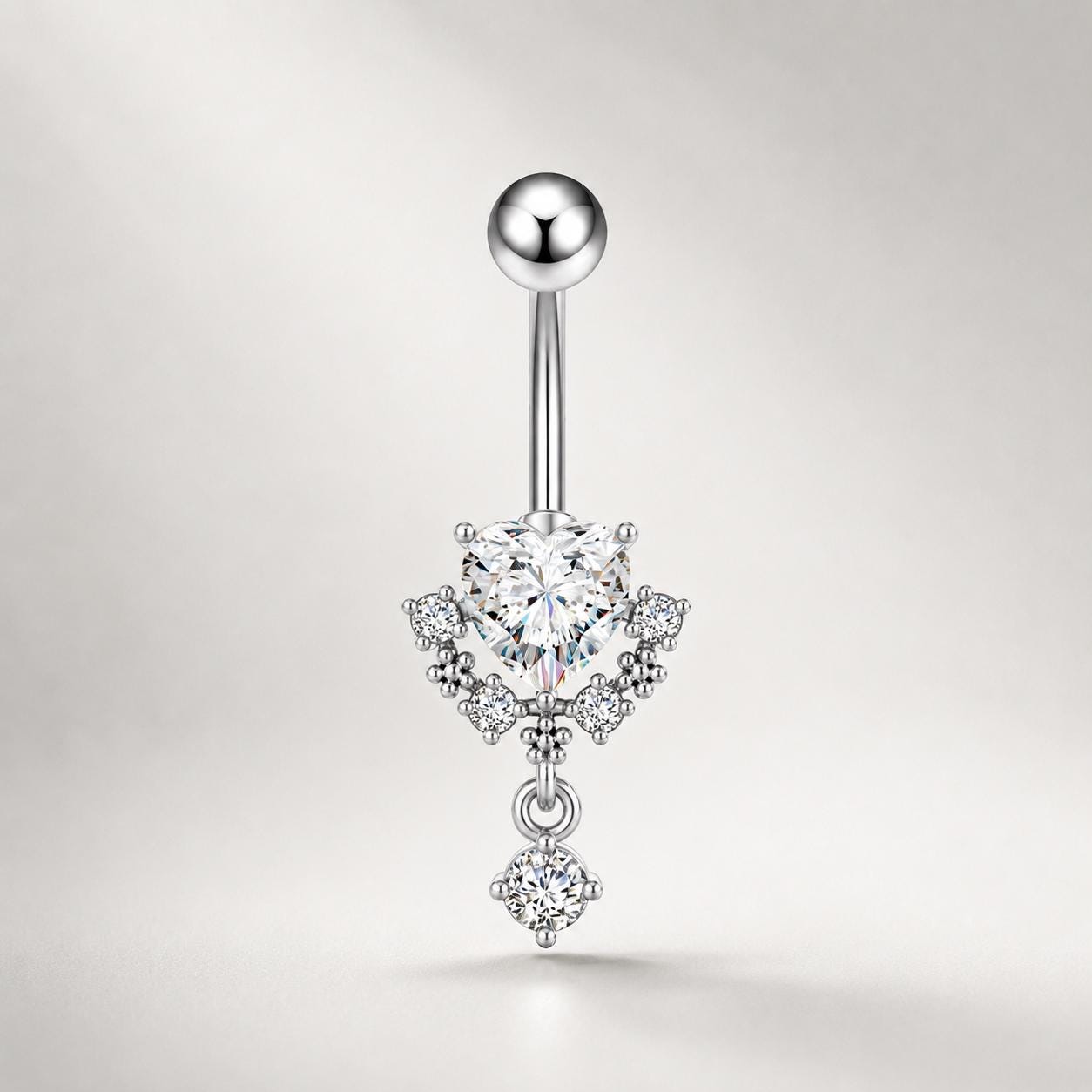 CZ Heart Dangle Titanium Belly Ring detail 4
