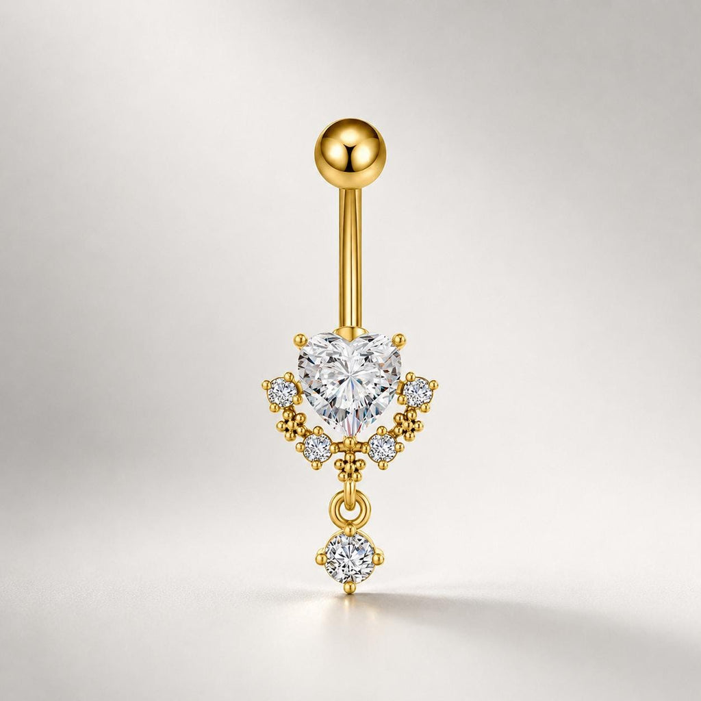 CZ Heart Dangle Titanium Belly Ring detail 7
