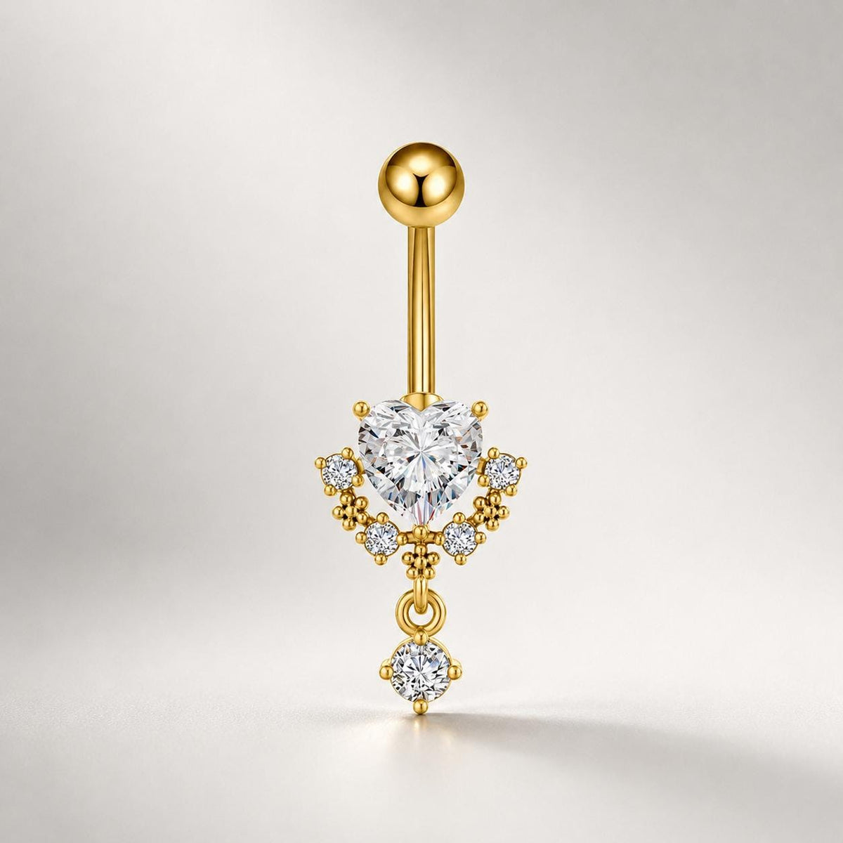 CZ Heart Dangle Titanium Belly Ring detail 7