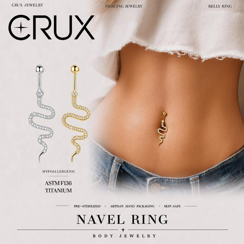 Schlangen-Bauchnabelpiercing aus Titan mit Zirkonia
