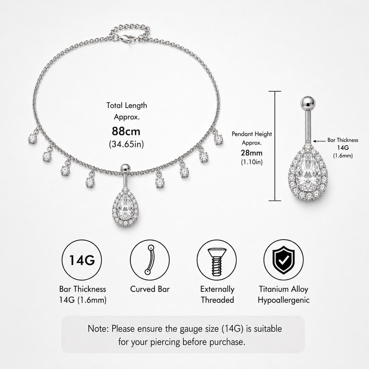 Waist Chain Titanium Belly Ring detail 6