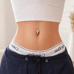 Square CZ Cross Titanium Belly Ring detail 2