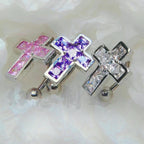 Square CZ Cross Titanium Belly Ring detail 3