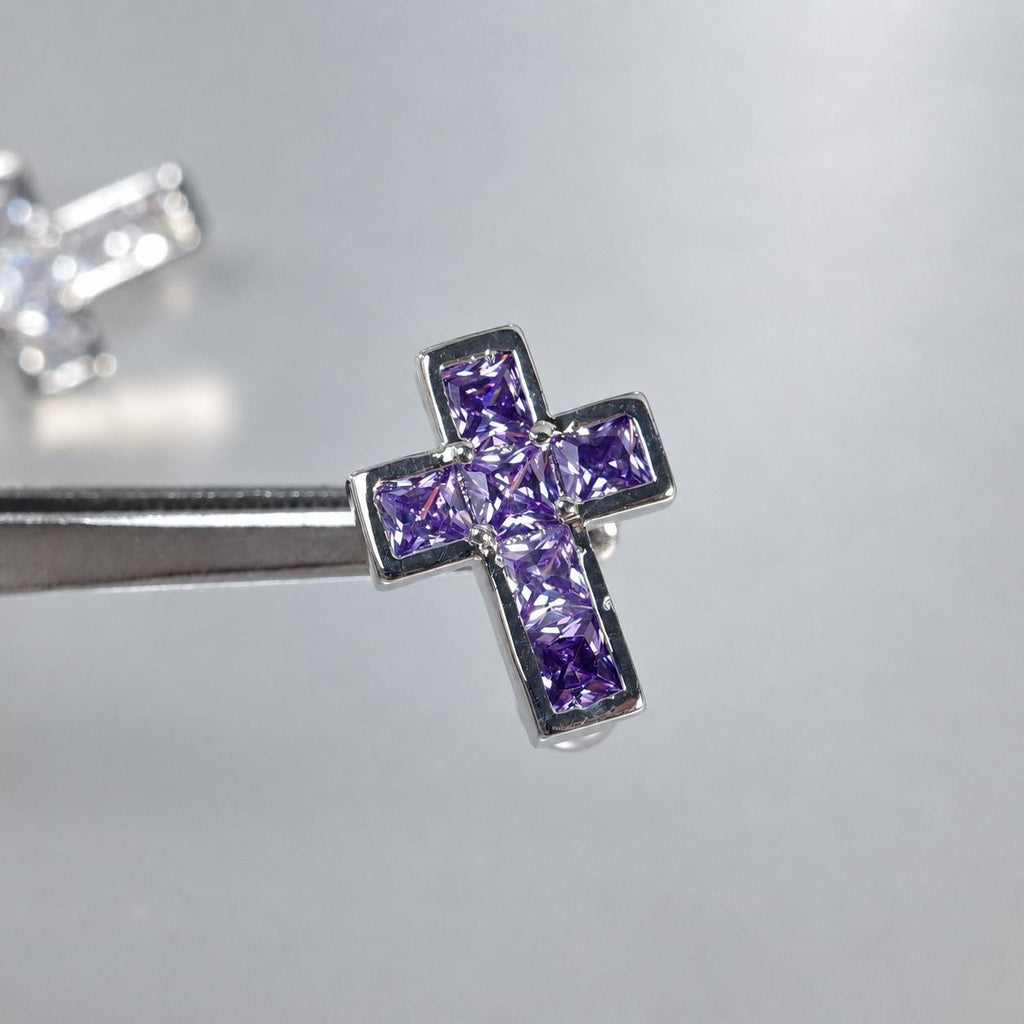 Square CZ Cross Titanium Belly Ring detail 7