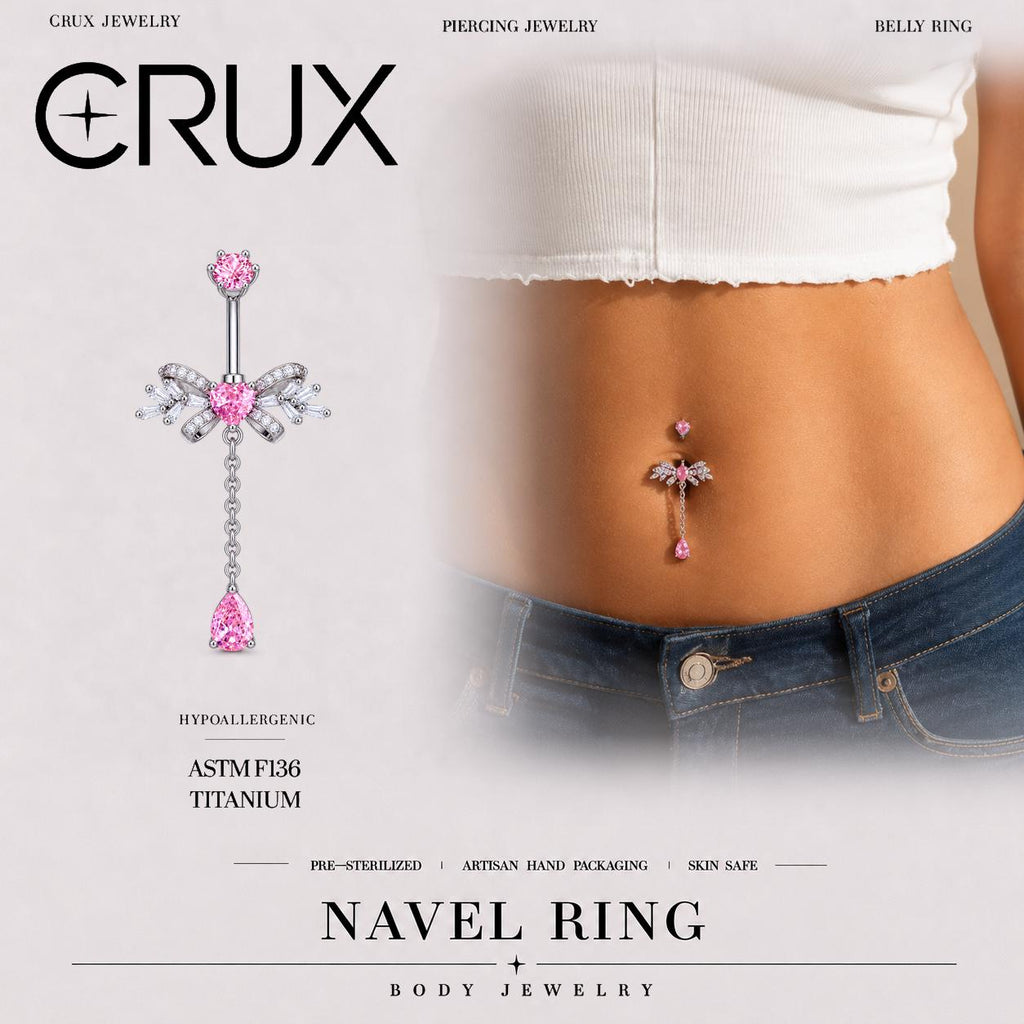 Bowknot CZ Titanium Belly Ring