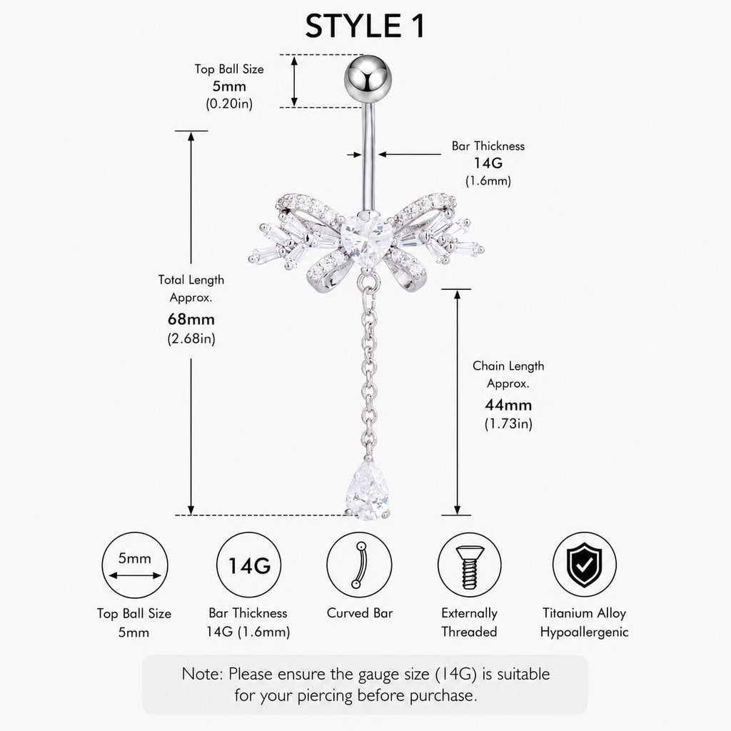 Bowknot CZ Titanium Belly Ring detail 7