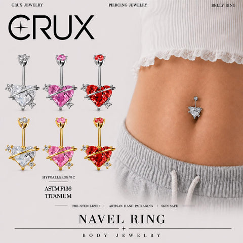 Piercing de nombril en titane cœur ailé