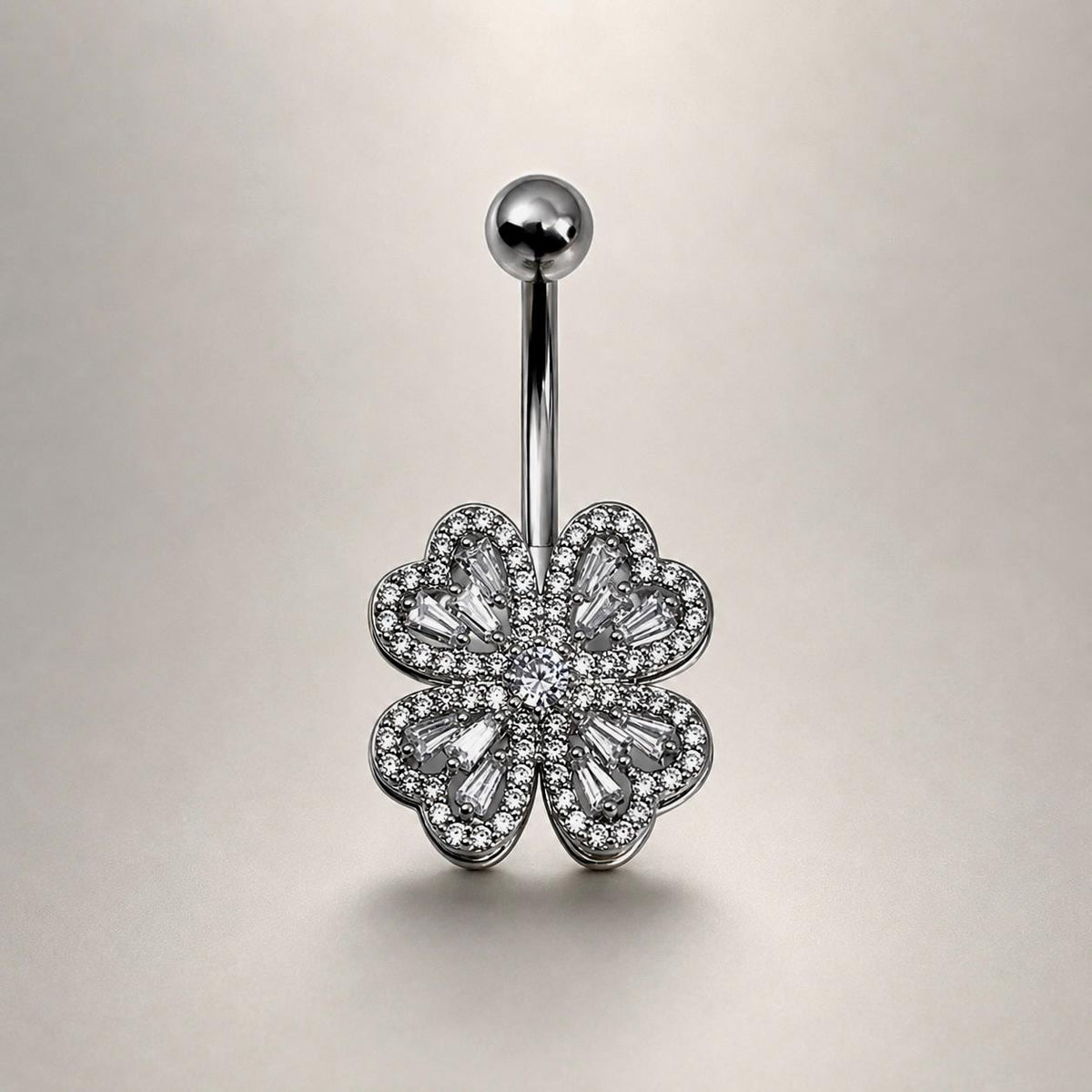 Floral CZ Titanium Belly Ring detail 4