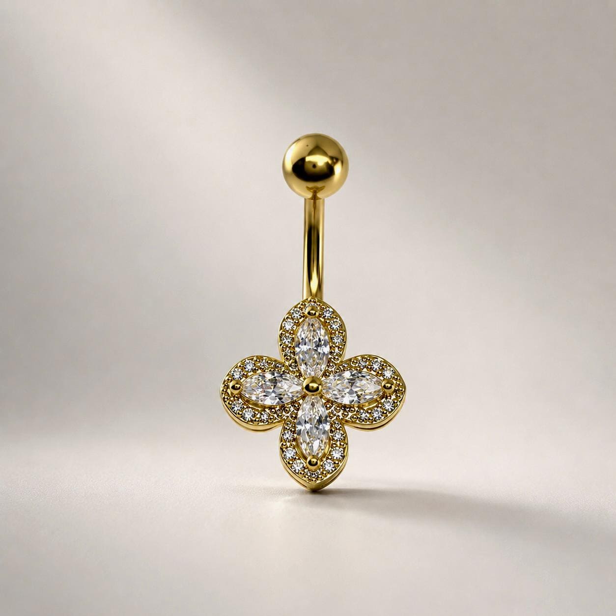Floral CZ Titanium Belly Ring detail 6