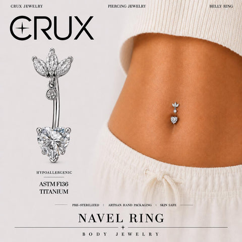 Titan-Bauchnabelpiercing mit Blatt-Herz-Motiv