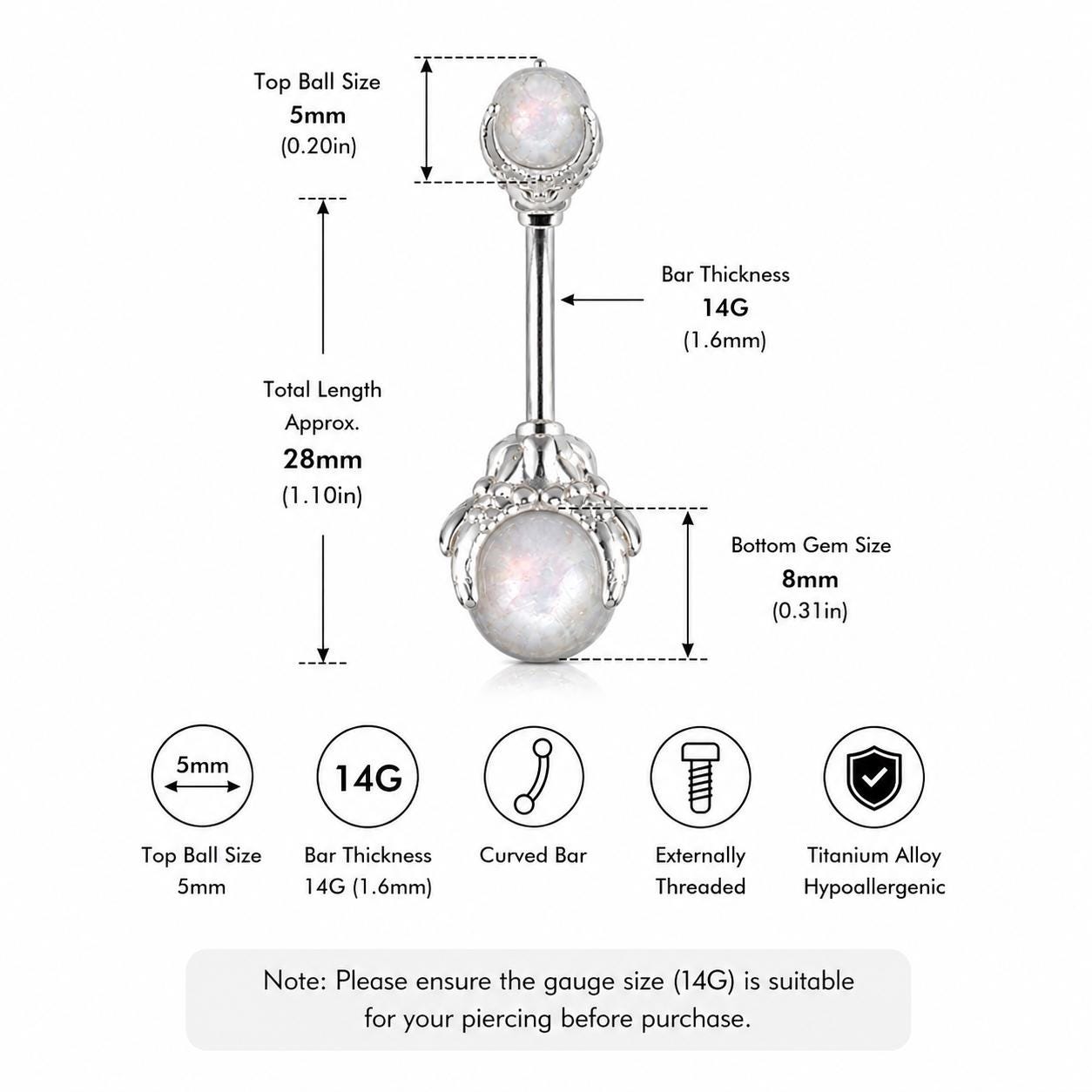 Crystal Orb Titanium Belly Ring detail 8