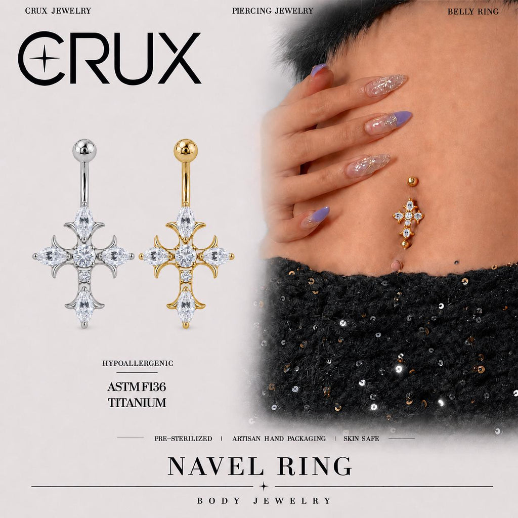 Gothic Cross Titanium Belly Ring