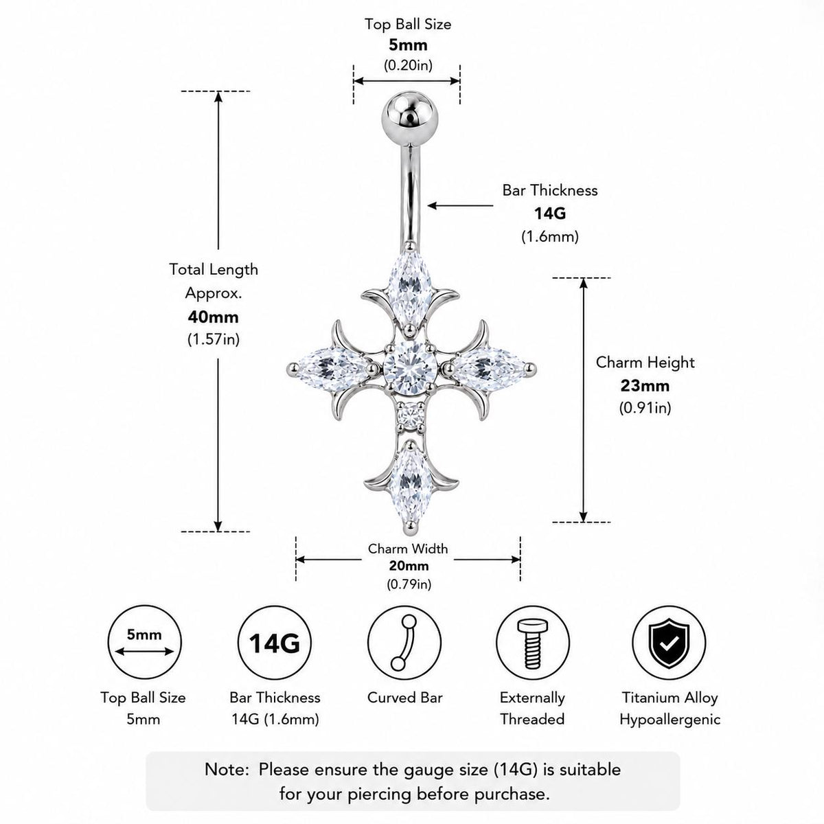Gothic Cross Titanium Belly Ring detail 9