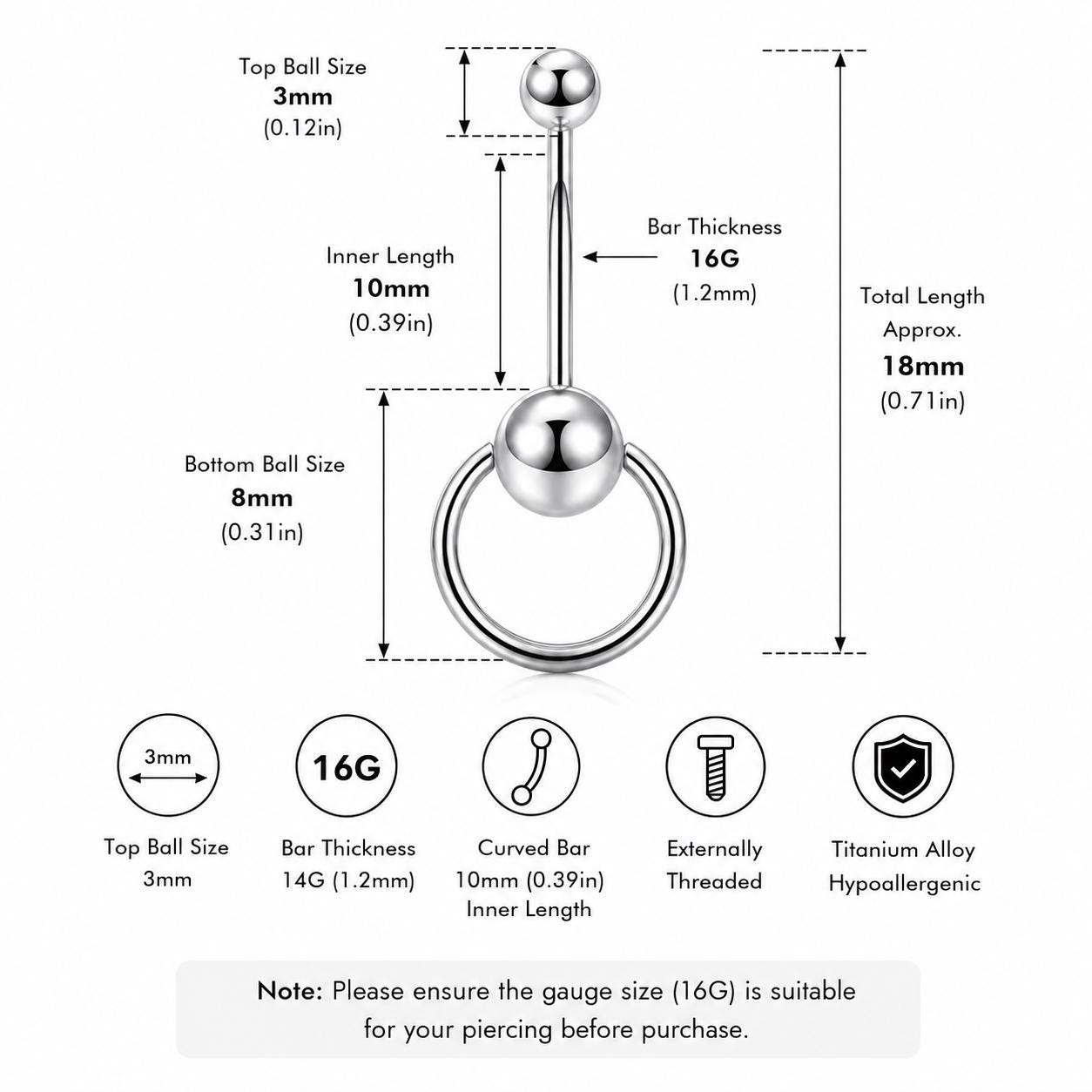 Spinning Ball Titanium Belly Ring detail 11