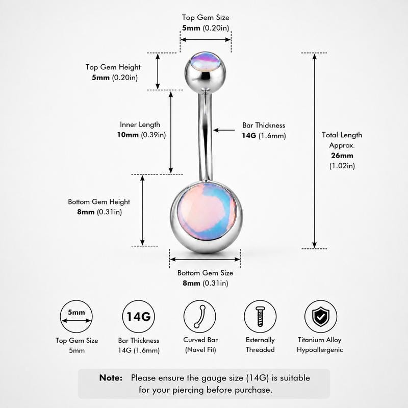 Aurora CZ Titanium Belly Ring detail 8