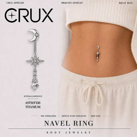 Mond-Stern-Bauchnabelpiercing aus Titan