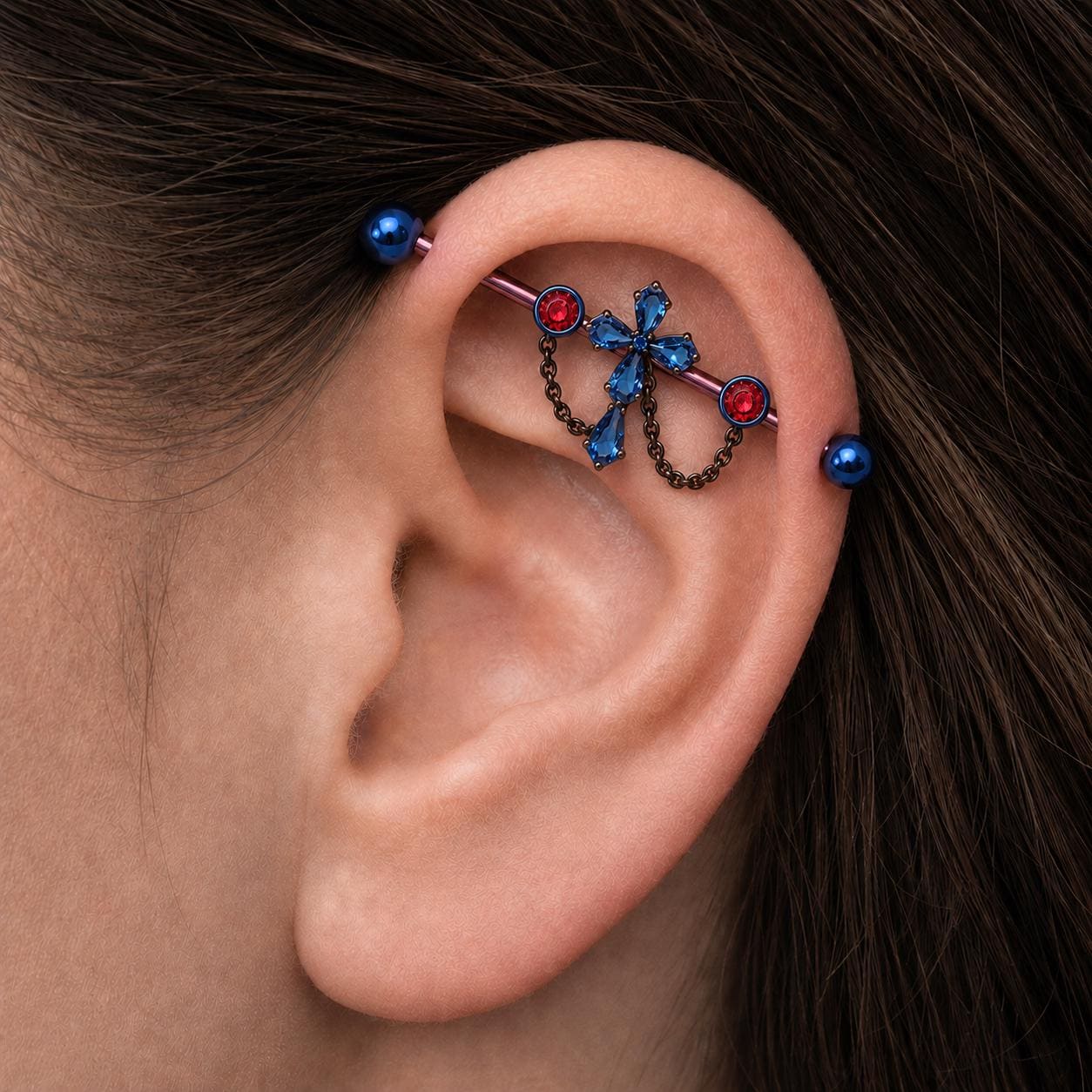 Cathedral Cross Chain titanium industrial barbell, detail view 2