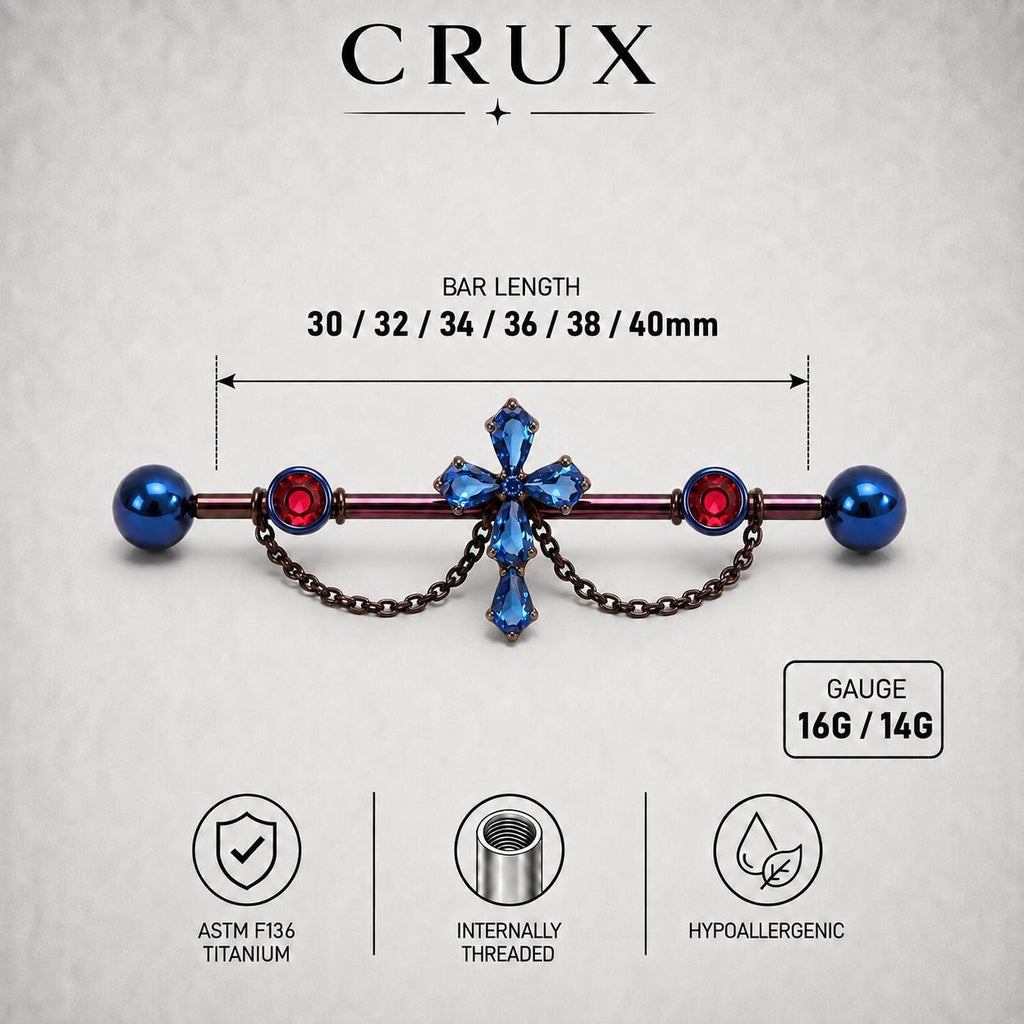 Cathedral Cross Chain titanium industrial barbell, detail view 5