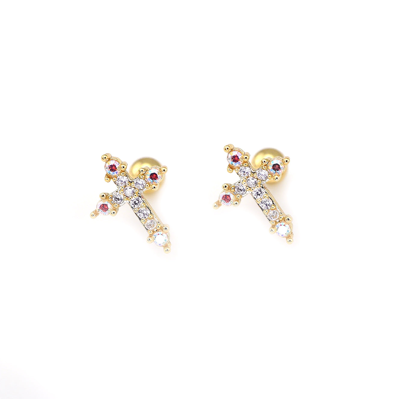 20G Thin Gauge CZ Crux Ear Studs - 20G Thin Gauge CZ Crux Ear Studs - Gold / Single by CRUXJEWELRY