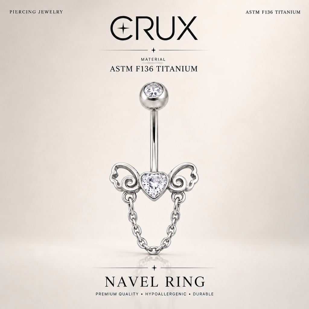 Heart-Shaped CZ Bow Tie Dangle Belly Ring