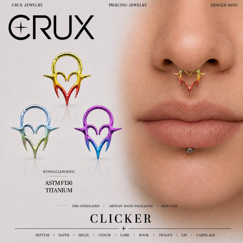 Titanium Gothic Heart Fang Septum Clicker