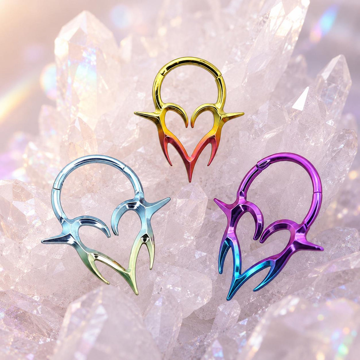 Titanium Gothic Heart Fang Septum Clicker detail 2