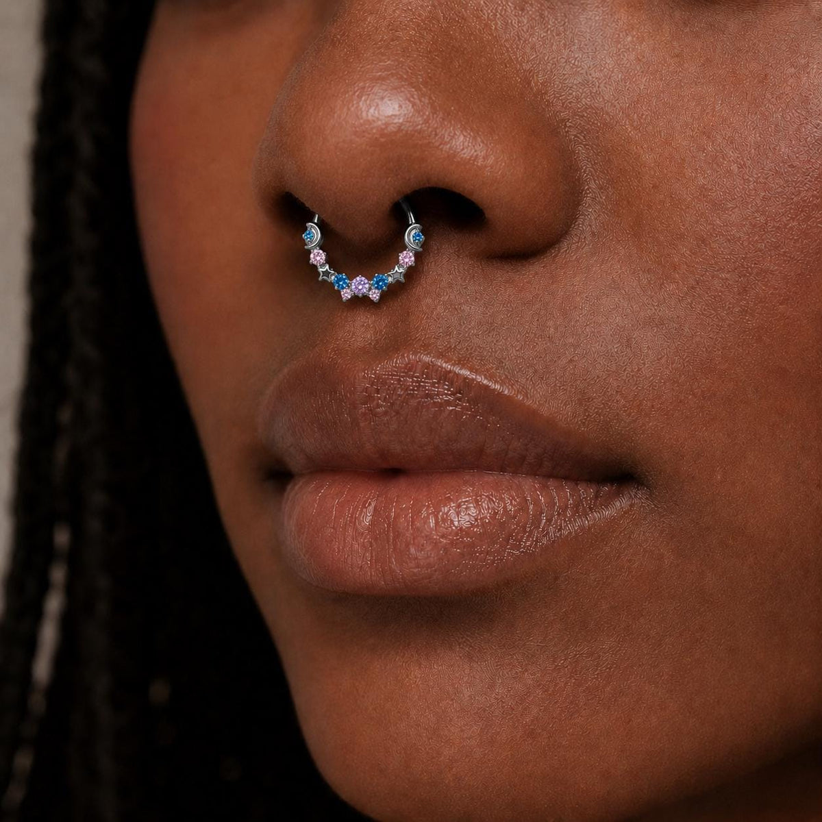 Titanium Starry CZ Septum Clicker detail 4