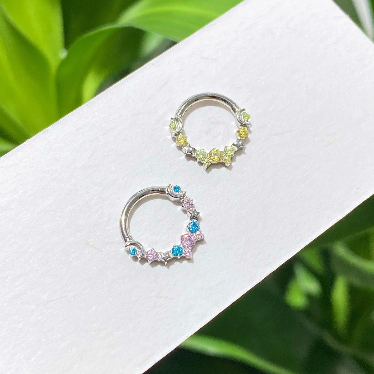Titanium Starry CZ Septum Clicker detail 5