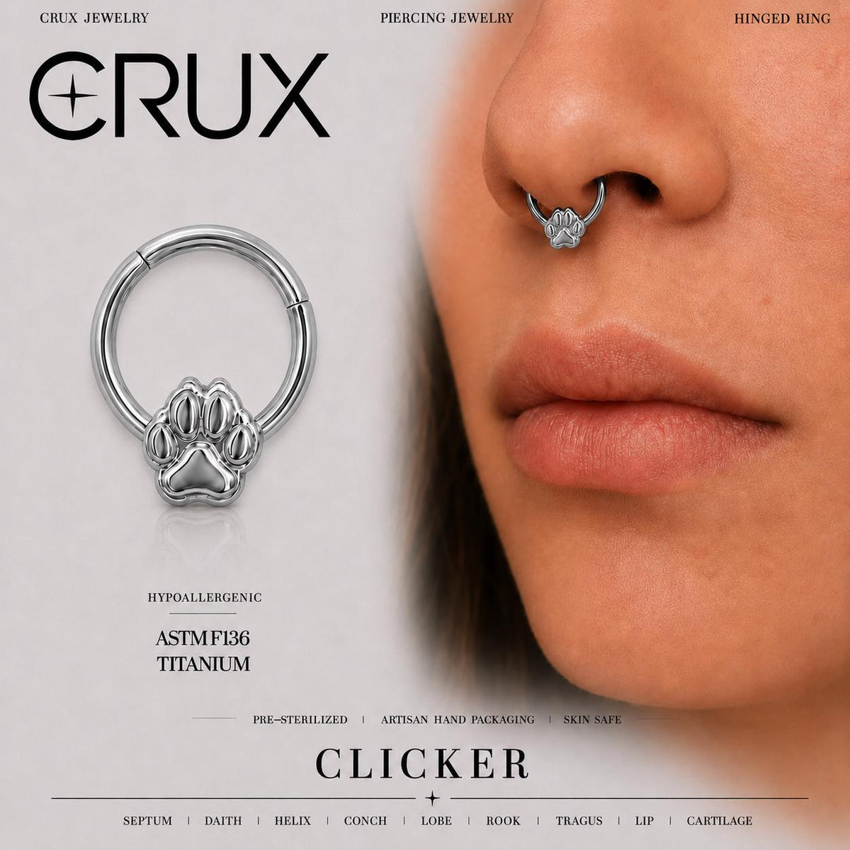 Titanium Paw Print Septum Clicker