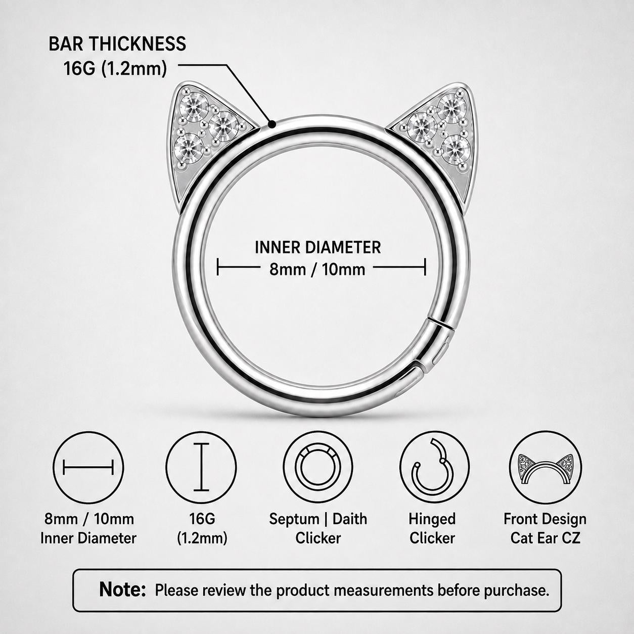 Titanium Crystal Cat Ear Septum Clicker detail 10