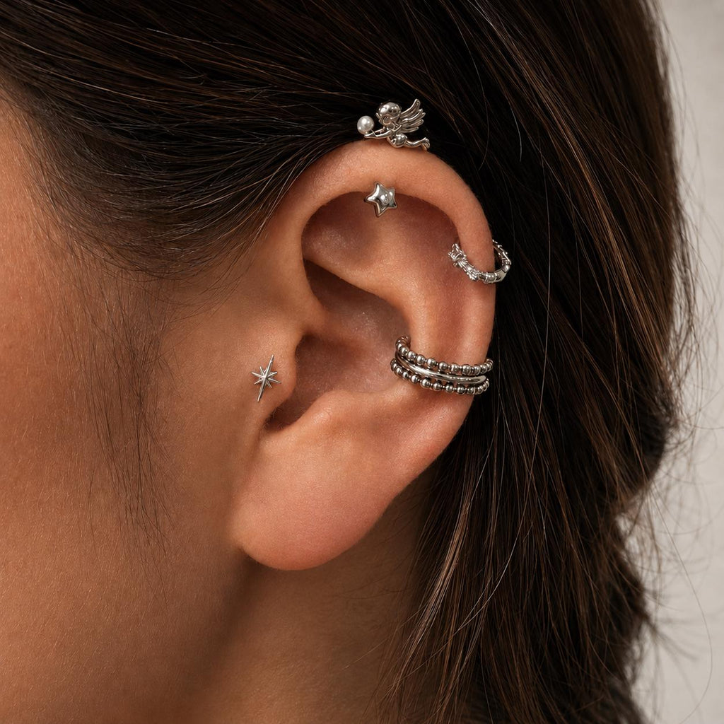 Titanium Double Hoop Beaded Septum Clicker detail 2