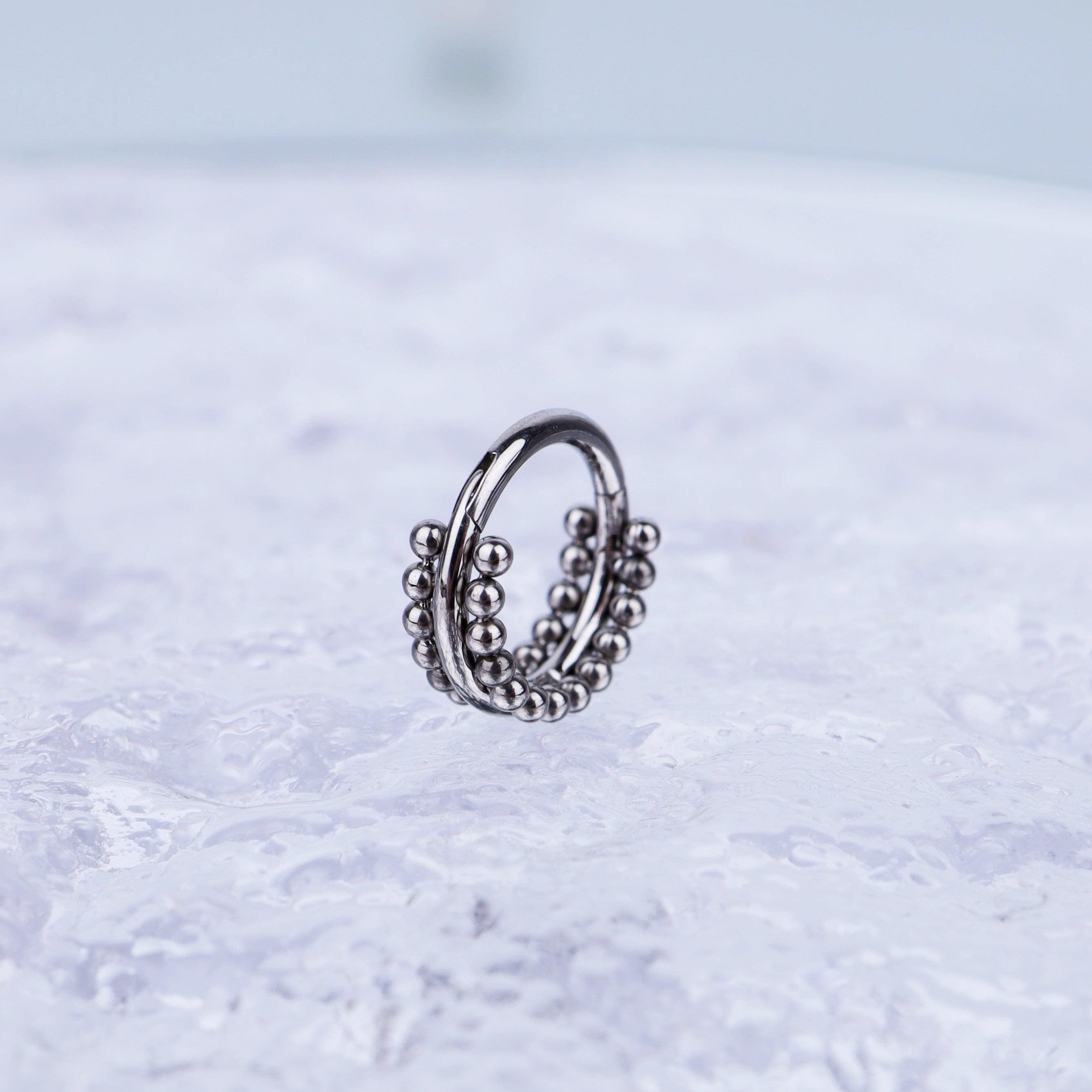Titanium Double Hoop Beaded Septum Clicker detail 6