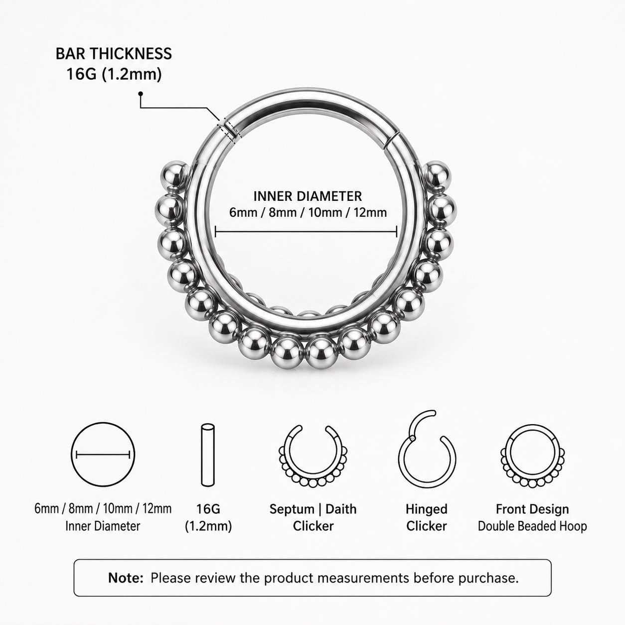 Titanium Double Hoop Beaded Septum Clicker detail 9