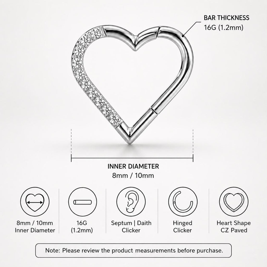 Titanium CZ Heart Septum Clicker detail 16