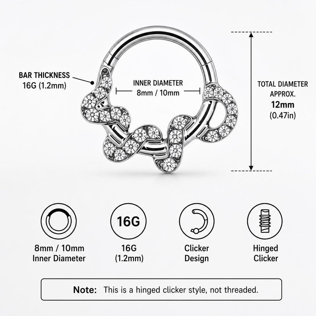 Titanium Snake CZ Septum Clicker detail 11