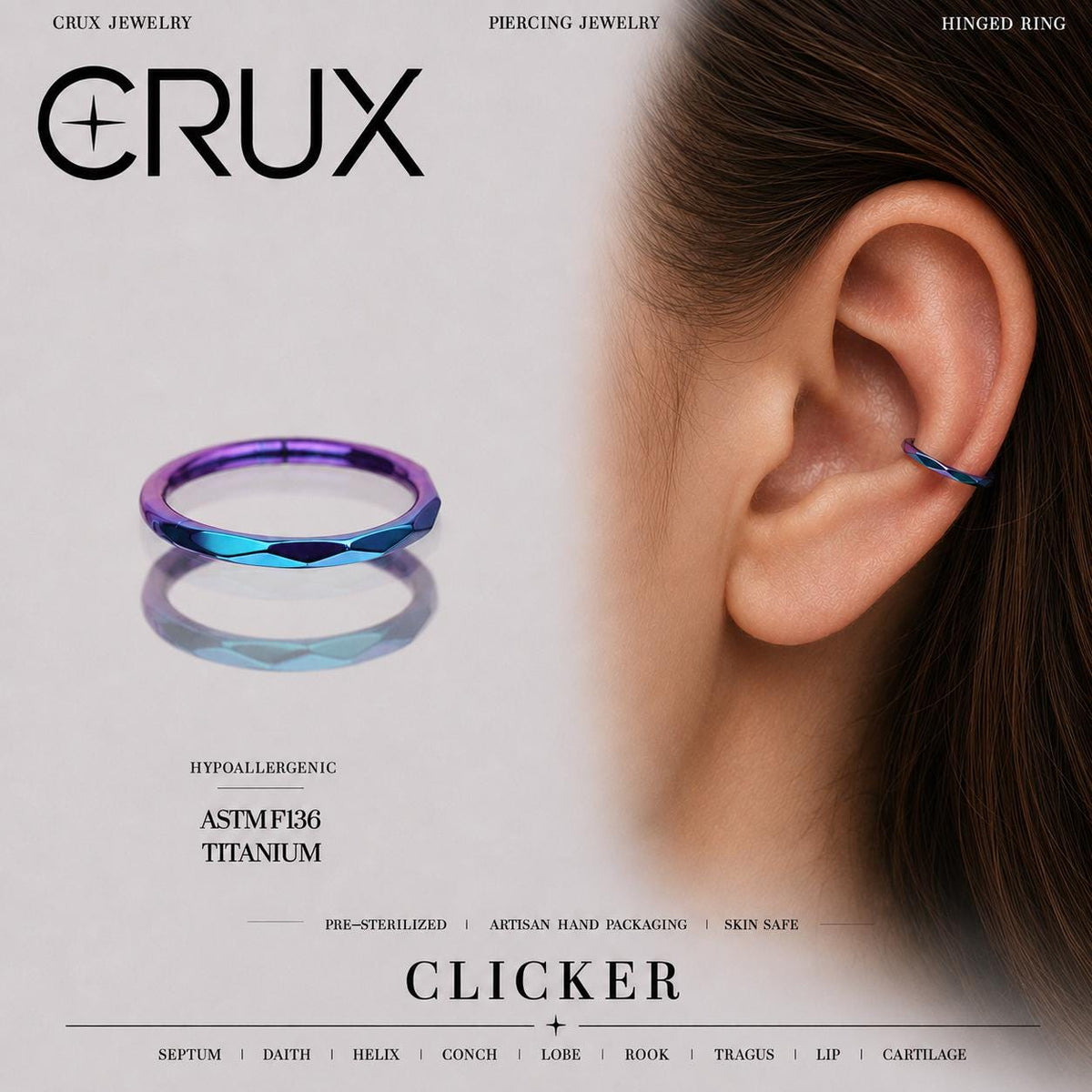 Titanium Geometric Faceted Septum Clicker