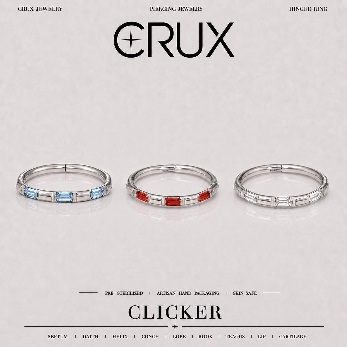Titanium Baguette CZ Septum Clicker