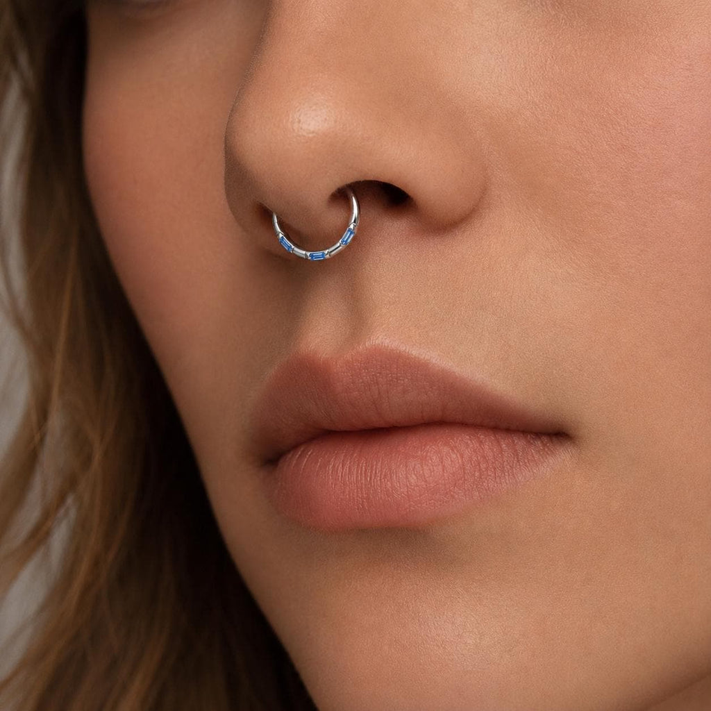 Titanium Baguette CZ Septum Clicker detail 2