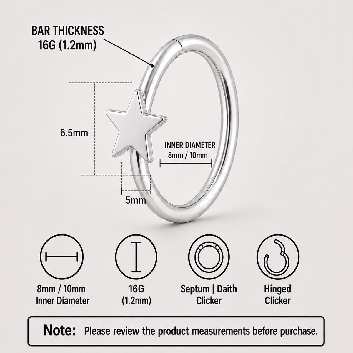 Titanium Celestial Motif Septum Clicker detail 10