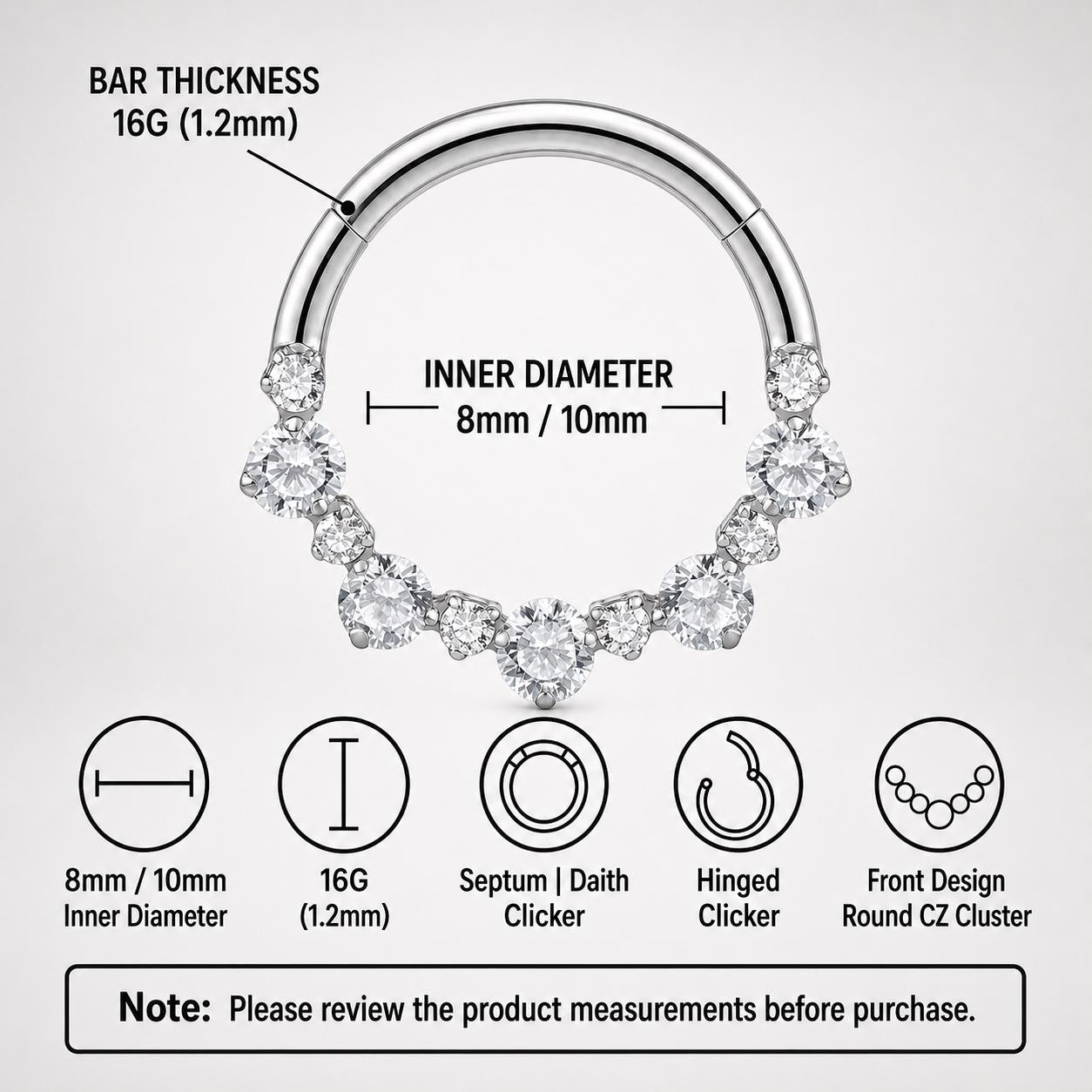Titanium Graduated CZ Septum Clicker detail 7