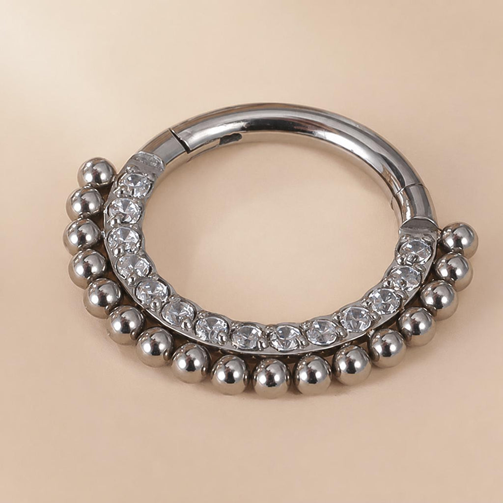 Titanium Beaded CZ Septum Clicker detail 6