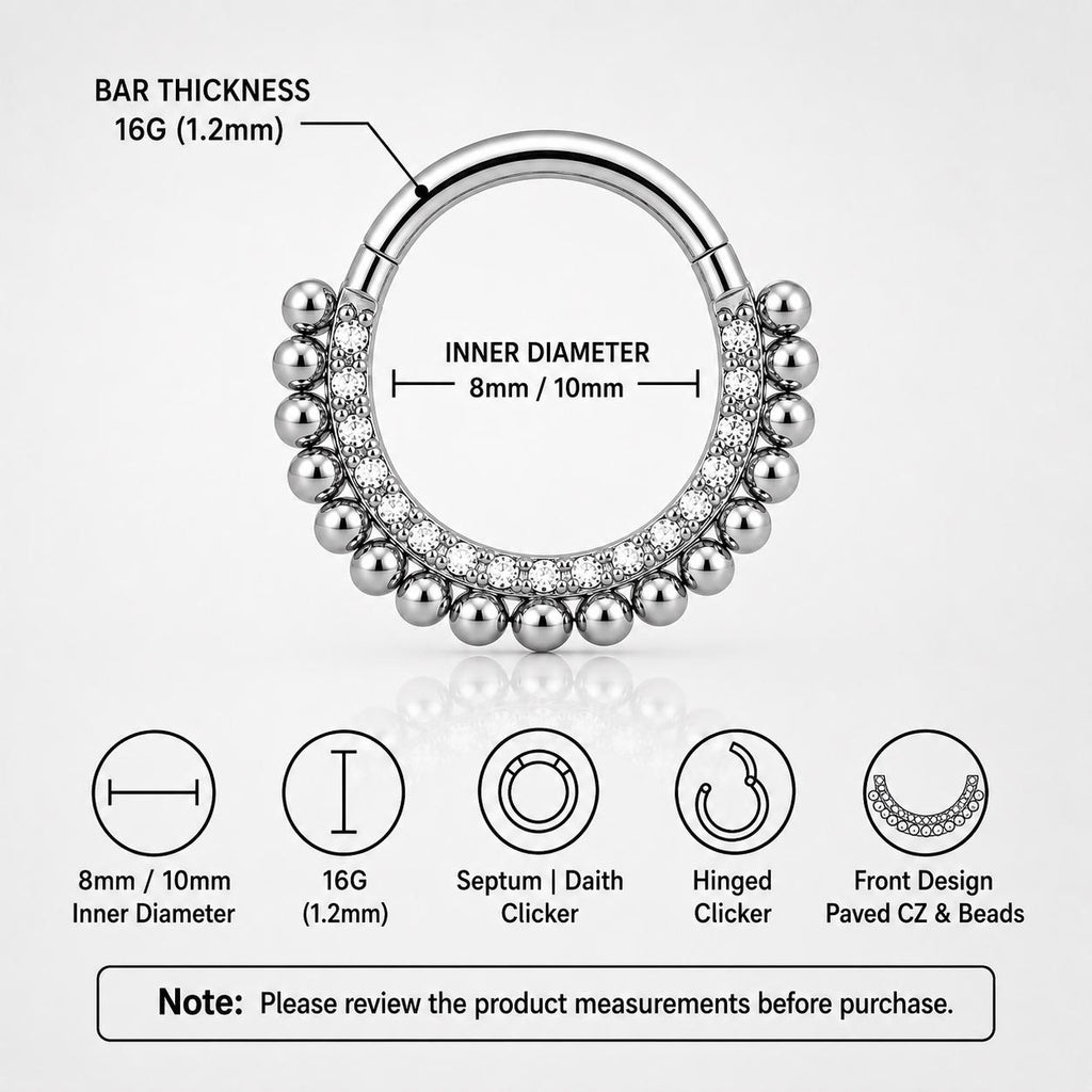Titanium Beaded CZ Septum Clicker detail 9